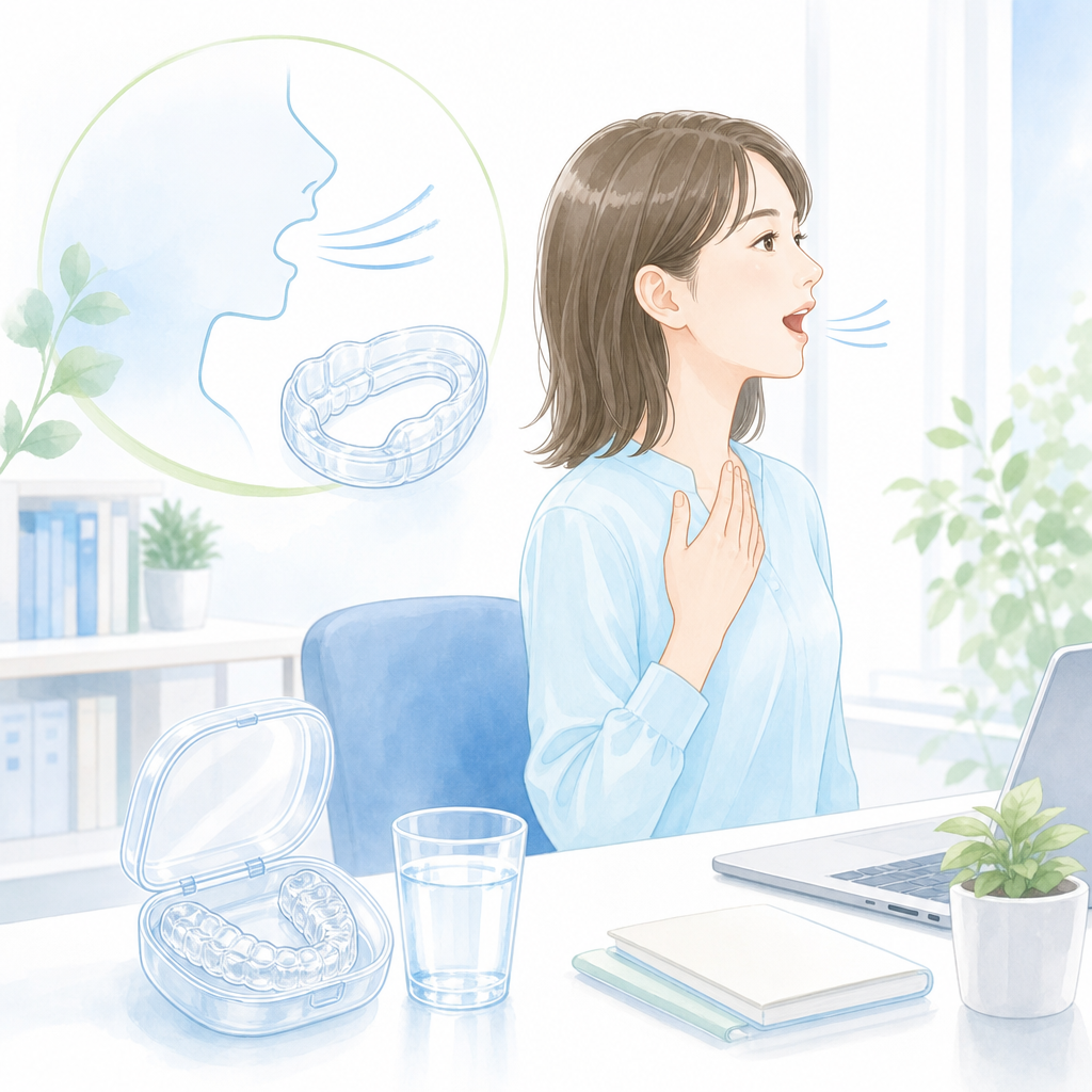 マウスピース矯正中に話しやすくするための発声練習と水分補給のイメージ