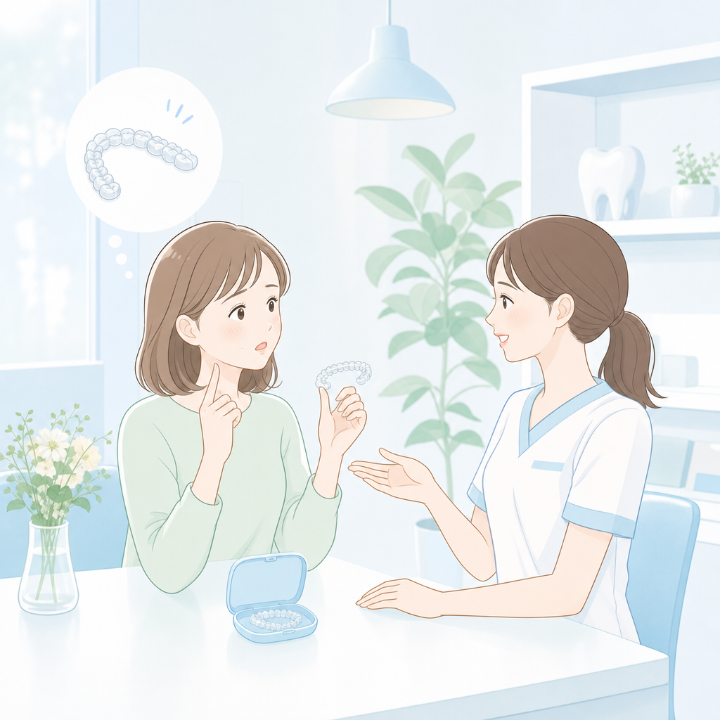 マウスピース矯正の違和感を歯科医院で相談するイメージ