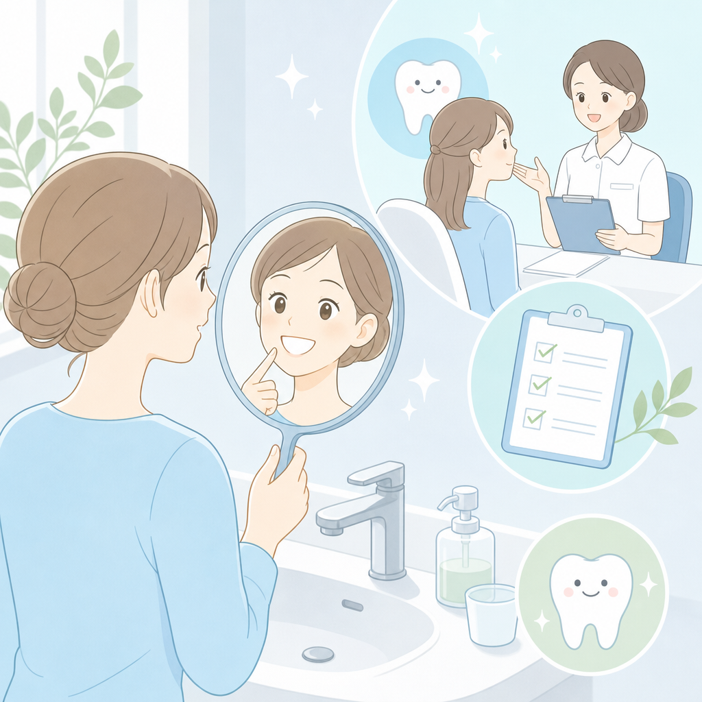 ホワイトニング前に歯石や汚れを確認するイメージイラスト