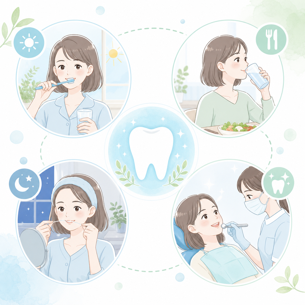 ホワイトニング後の白さを長持ちさせる毎日のケアルーティンのイラスト