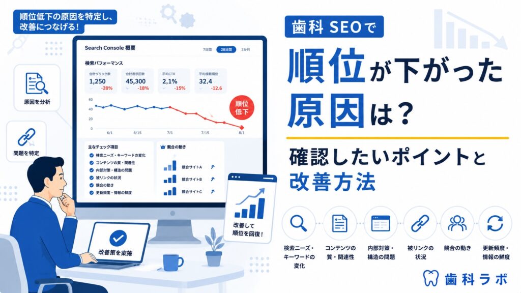 歯科SEOで順位が下がった原因は？確認したいポイントと改善方法