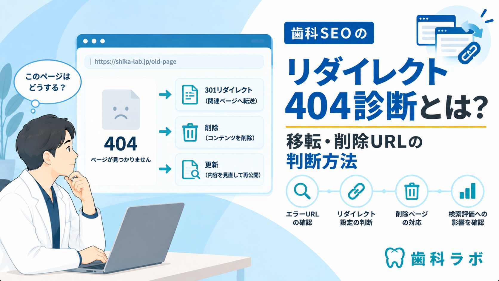 歯科SEOのリダイレクト404診断とは？移転・削除URLの判断方法