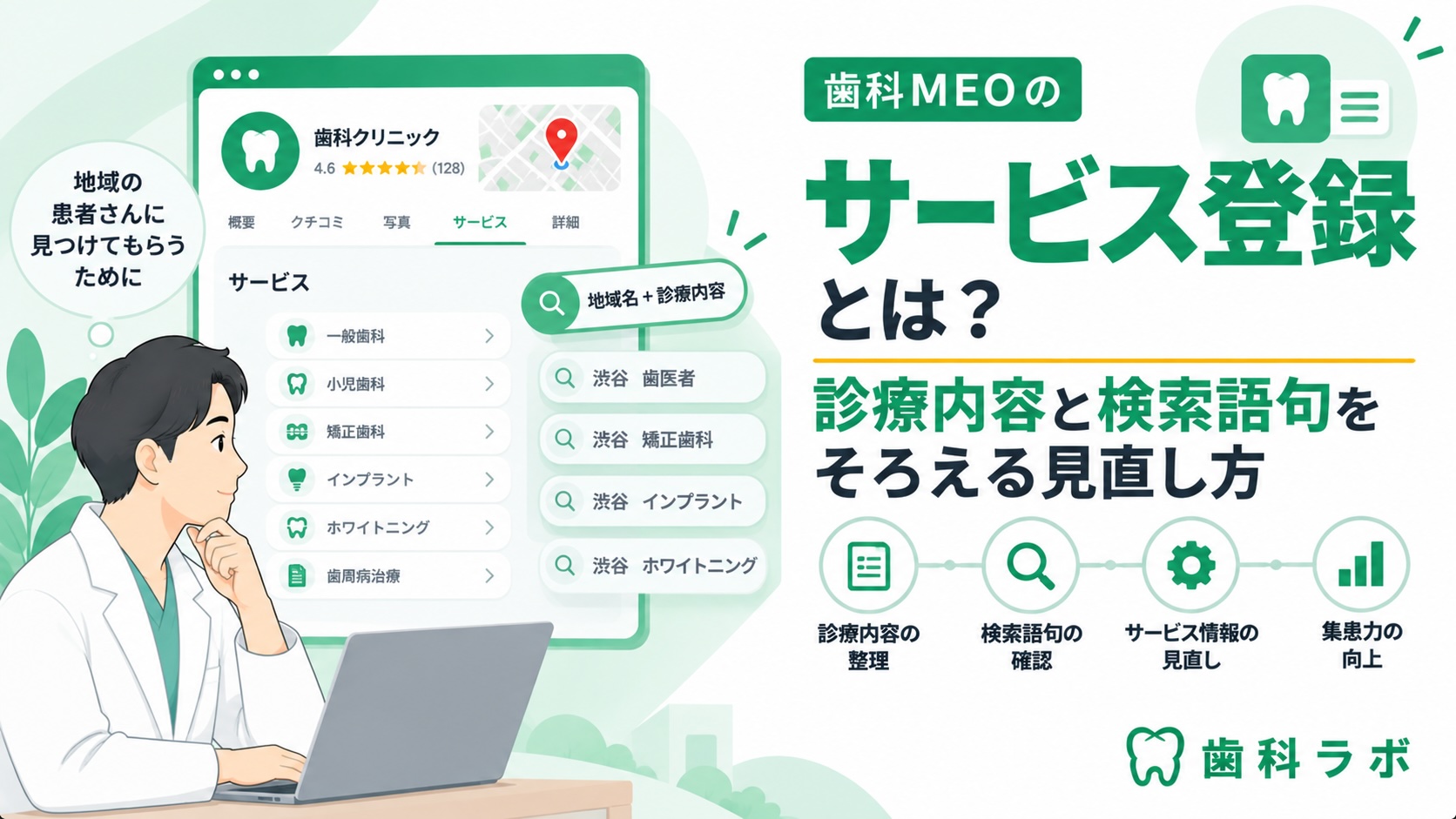 歯科MEOのサービス登録とは？診療内容と検索語句をそろえる見直し方
