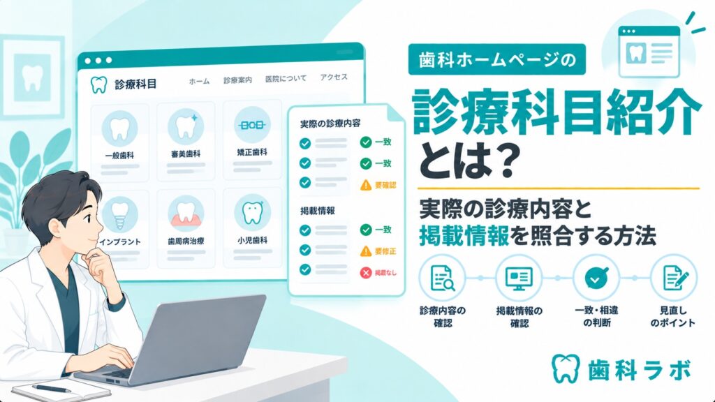 歯科ホームページの診療科目紹介：実際の診療内容と掲載情報を照合する方法