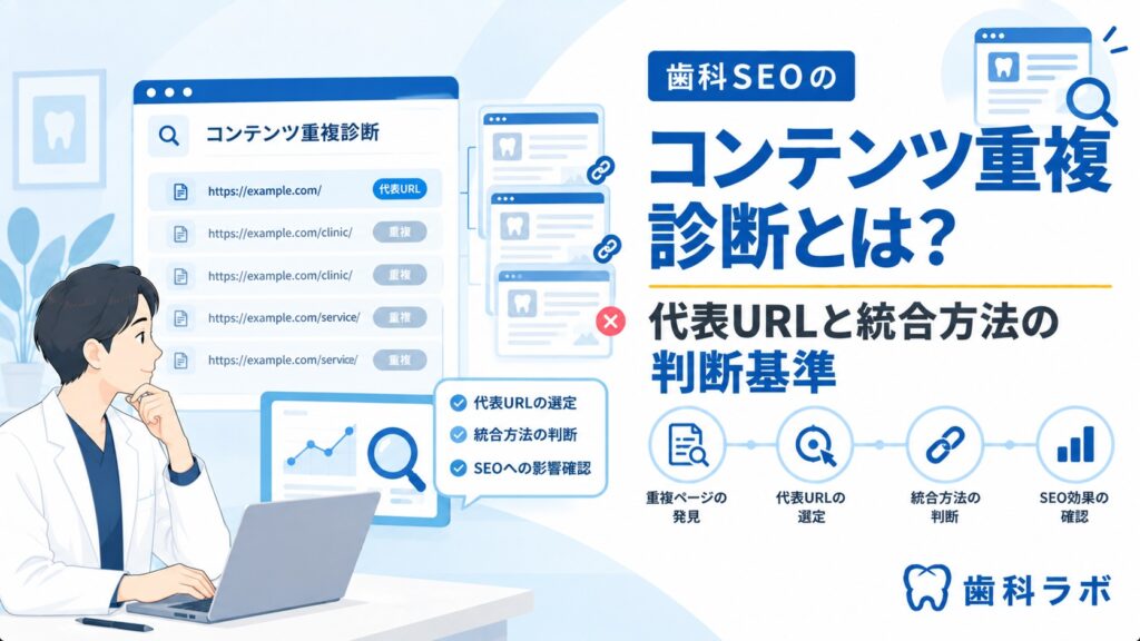 歯科SEOのコンテンツ重複診断とは？代表URLと統合方法の判断基準